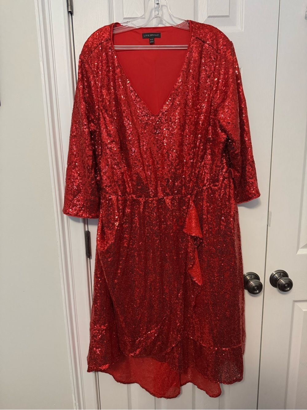 Lane Bryant Red Sequin Faux Wrap Dress Size 18/20 Glam Holiday Party Midi